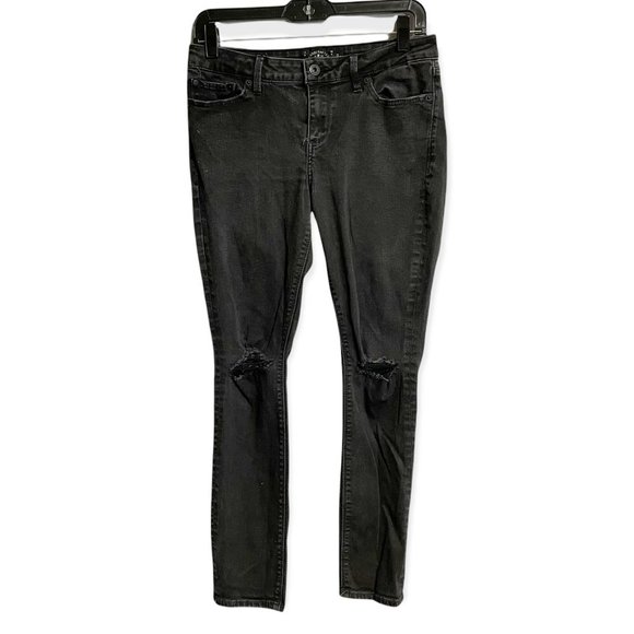 Lucky Brand Low Rise Stretchy Ripped Lolita Skinny Black Denim Jeans Size 6/28 - Picture 1 of 7